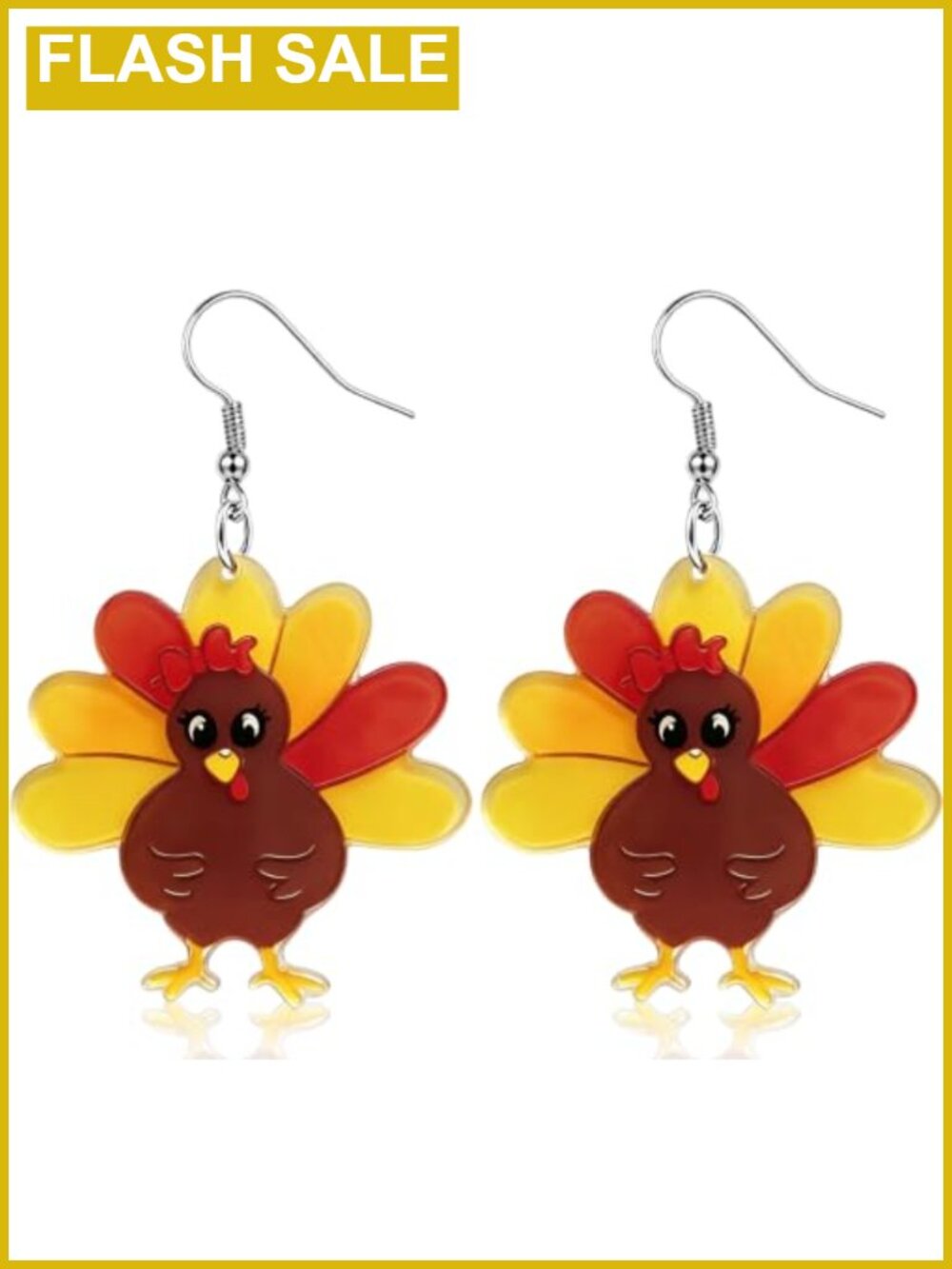Acrylic Turkey Dangle Earrings Thanksgiving Fall Jewelry
